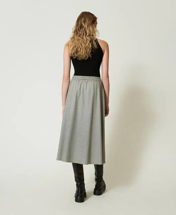 Twinset Skirts Houndstooth Midi Skirt Black Snow White Micro Houndstooth 8211 Clothing