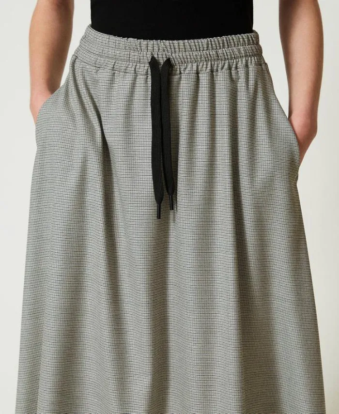 Twinset Skirts Houndstooth Midi Skirt Black Snow White Micro Houndstooth 8211 Clothing