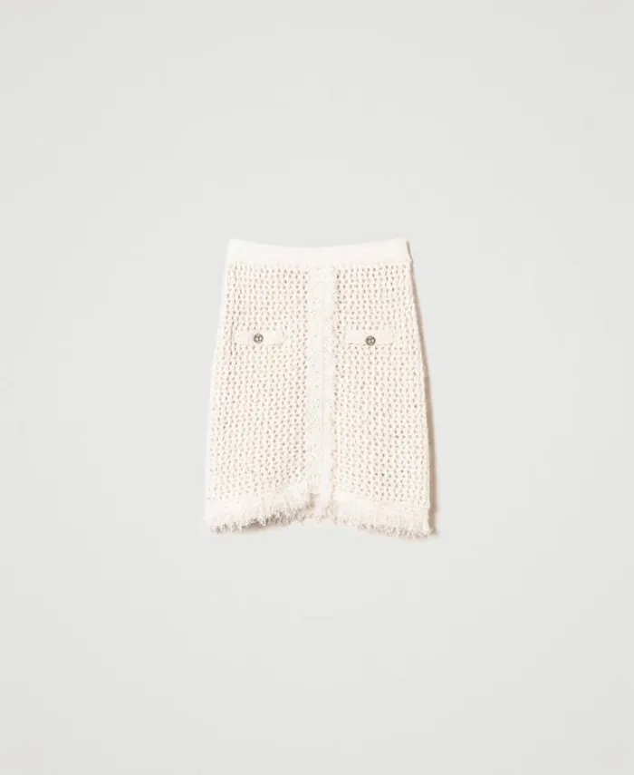 Twinset Skirts Jacquard Knit Mesh Miniskirt Old White 8211 Clothing