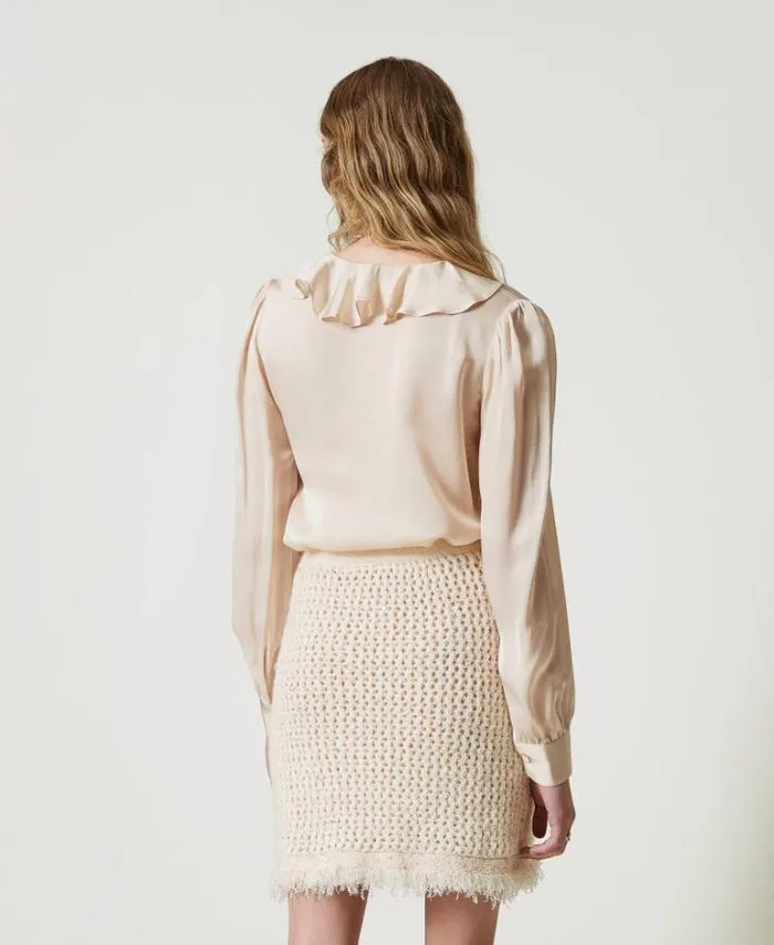 Twinset Skirts Jacquard Knit Mesh Miniskirt Old White 8211 Clothing
