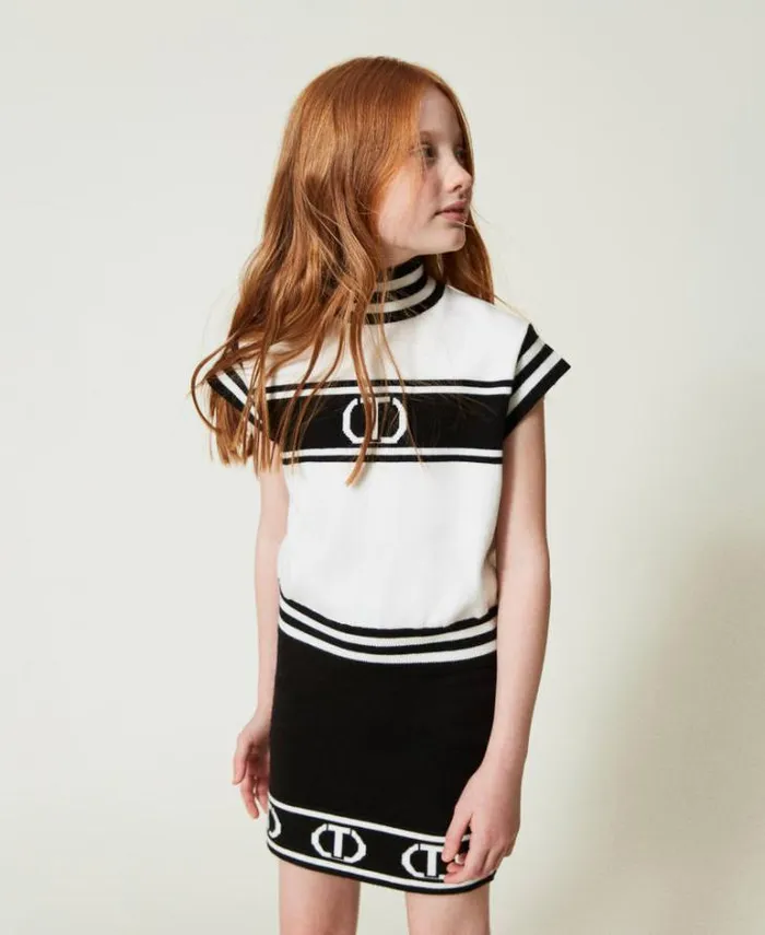 Twinset Skirts Short Knit Skirt With Jacquard Oval T Bicolour Black Off White 8211 Girl Twinset Skirts Short Knit Skirt With Jacquard Oval T Bicolour Black Off White 8211 Girl