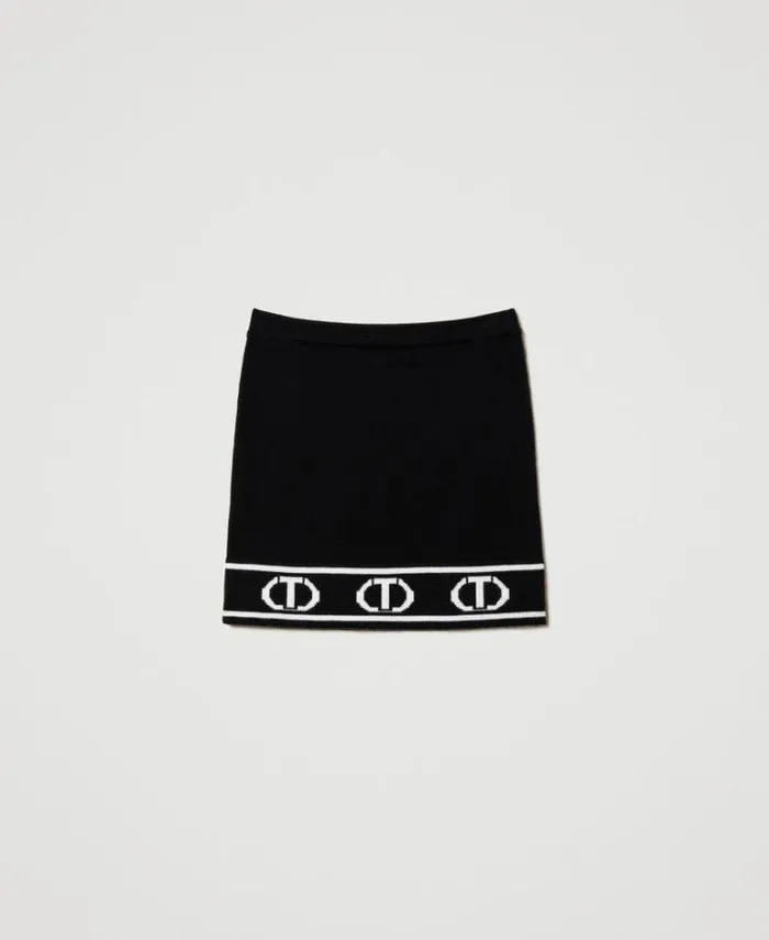 Twinset Skirts Short Knit Skirt With Jacquard Oval T Bicolour Black Off White 8211 Girl