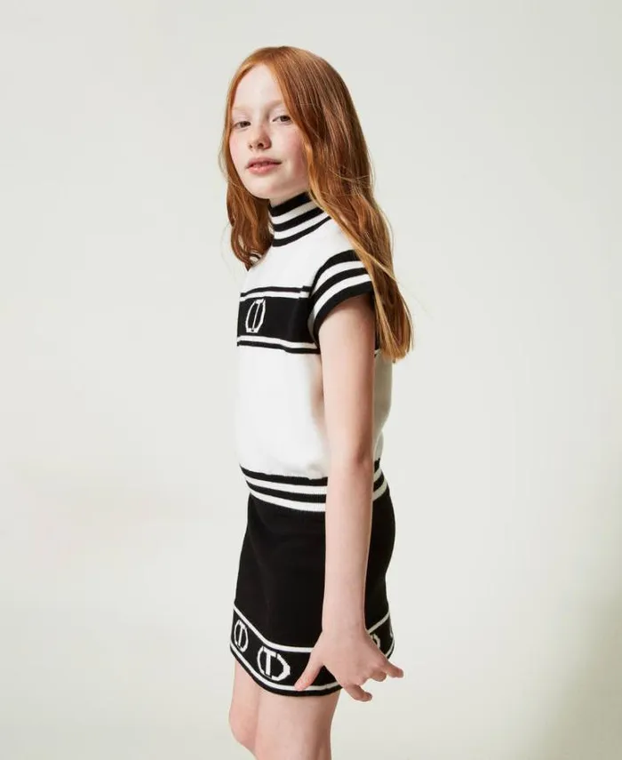 Twinset Skirts Short Knit Skirt With Jacquard Oval T Bicolour Black Off White 8211 Girl