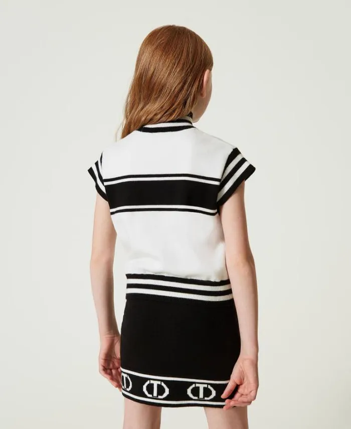 Twinset Skirts Short Knit Skirt With Jacquard Oval T Bicolour Black Off White 8211 Girl
