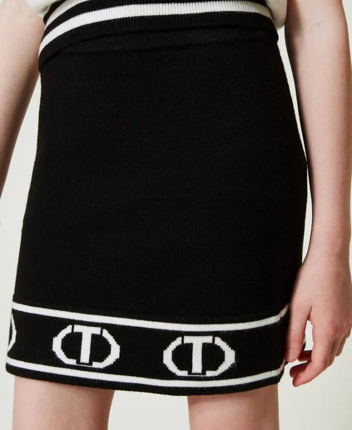 Twinset Skirts Short Knit Skirt With Jacquard Oval T Bicolour Black Off White 8211 Girl