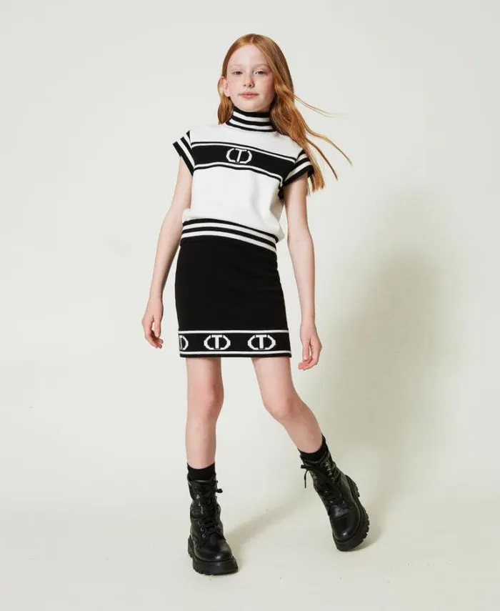 Twinset Skirts Short Knit Skirt With Jacquard Oval T Bicolour Black Off White 8211 Girl