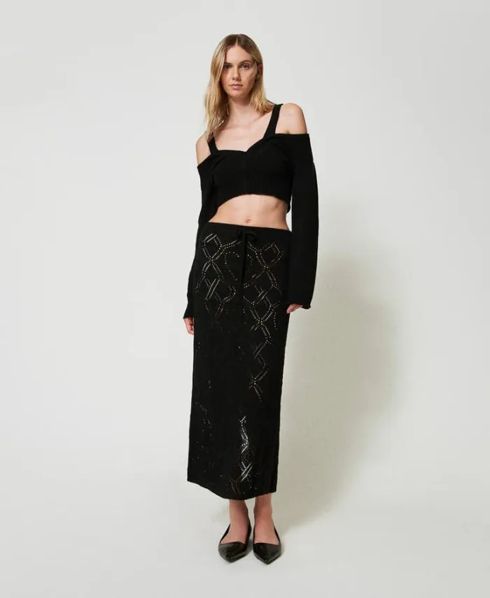 Twinset Skirts Treeblend Yarn Long Seamless Skirt Black 8211 Clothing