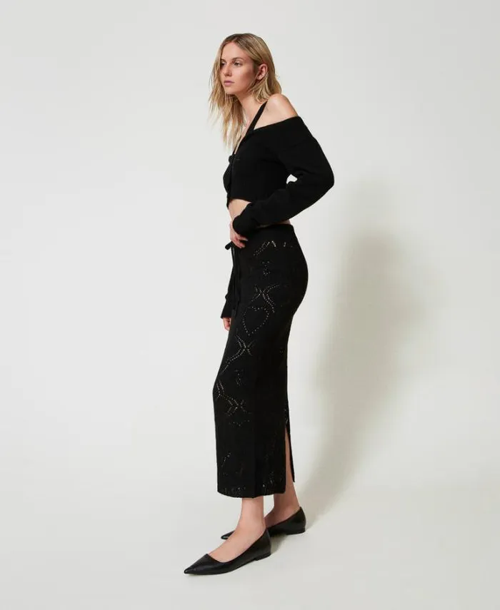 Twinset Skirts Treeblend Yarn Long Seamless Skirt Black 8211 Clothing