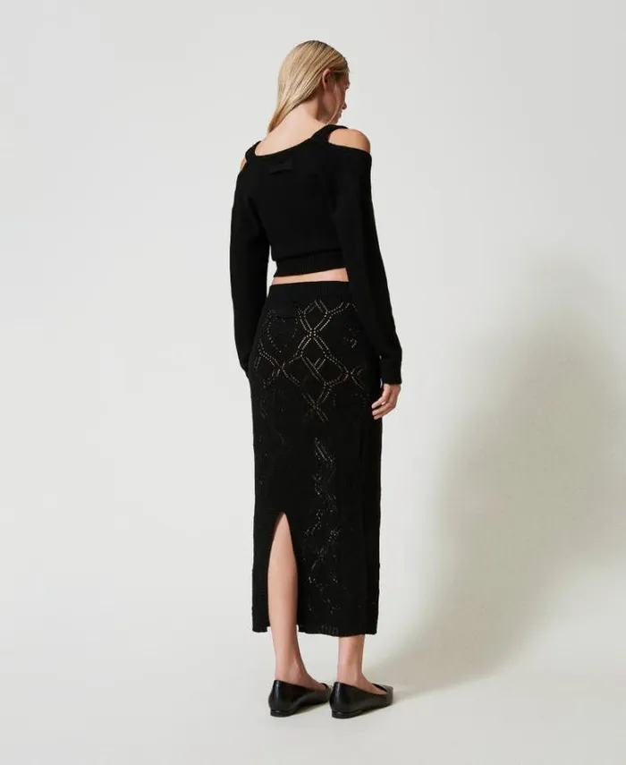 Twinset Skirts Treeblend Yarn Long Seamless Skirt Black 8211 Clothing