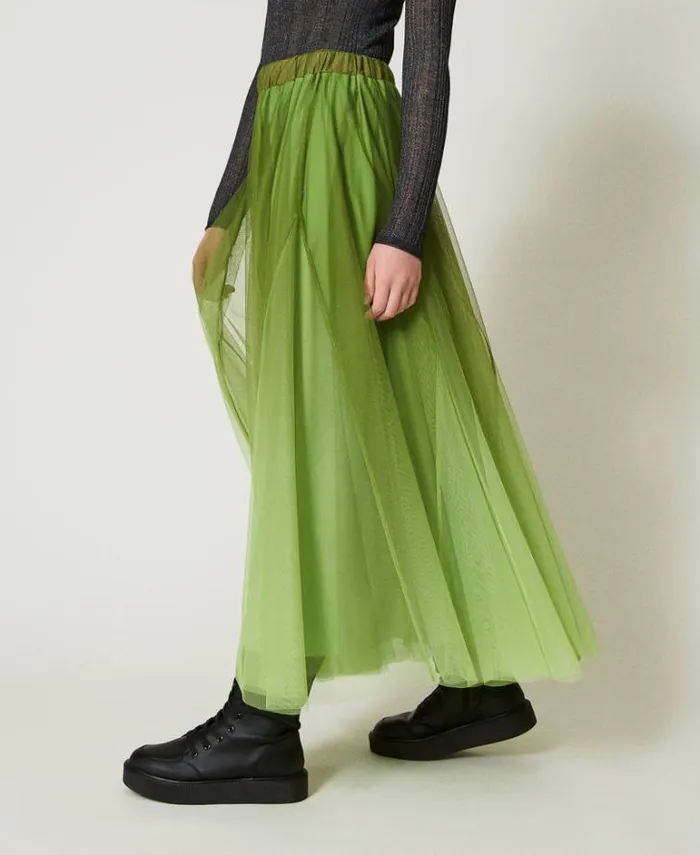 Twinset Skirts Tulle Skirt With Fadeout Print Soft Lime Green 8211 Clothing