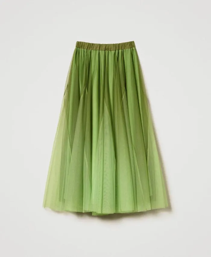 Twinset Skirts Tulle Skirt With Fadeout Print Soft Lime Green 8211 Clothing