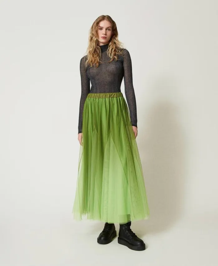 Twinset Skirts Tulle Skirt With Fadeout Print Soft Lime Green 8211 Clothing