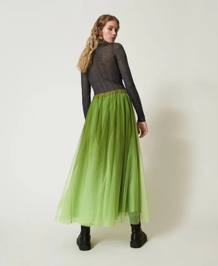 Twinset Skirts Tulle Skirt With Fadeout Print Soft Lime Green 8211 Clothing