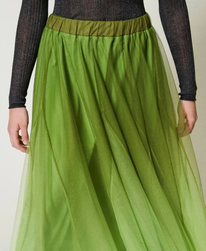 Twinset Skirts Tulle Skirt With Fadeout Print Soft Lime Green 8211 Clothing