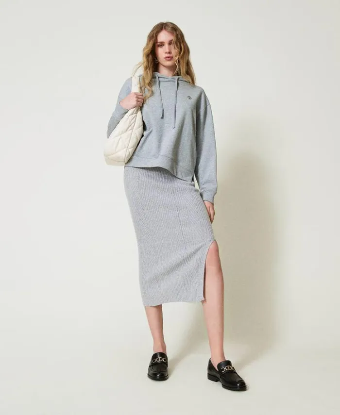 Twinset Skirts Wool And Lurex Blend Midi Knit Skirt Twotone Grey Silver 8211 Clothing