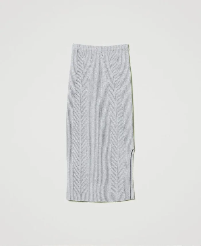 Twinset Skirts Wool And Lurex Blend Midi Knit Skirt Twotone Grey Silver 8211 Clothing