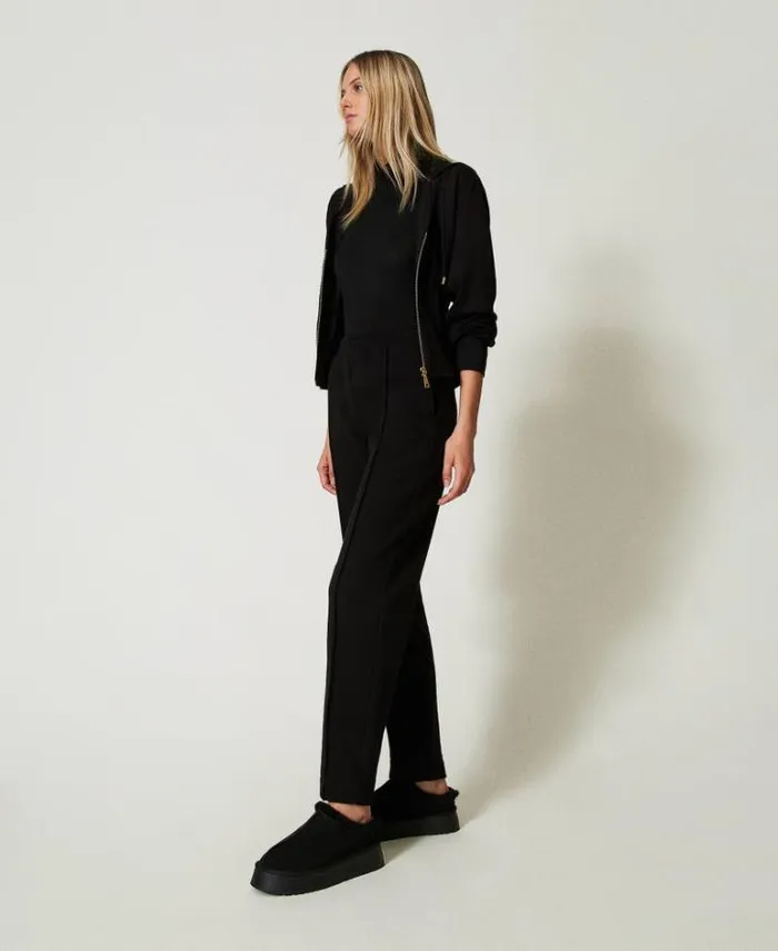 Twinset Straight Leg And Cigarette Trousers Plush Fabric Cigarette Trousers Black 8211 Clothing
