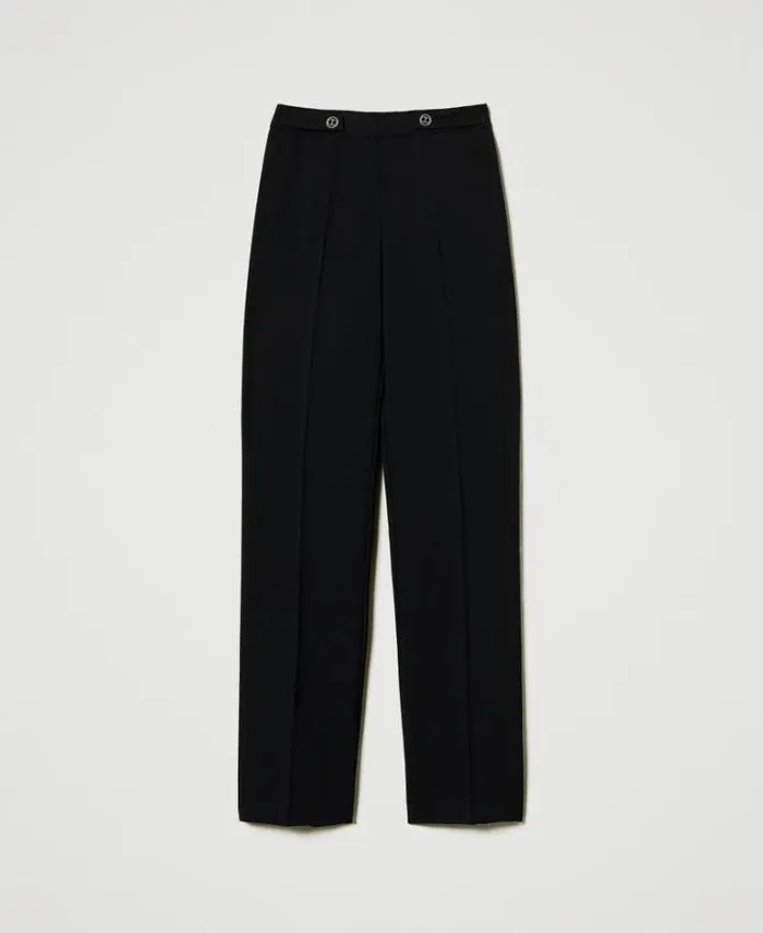 Twinset Straight Leg And Cigarette Trousers Strainght Leg Cady Crpe Trousers Black 8211 Clothing