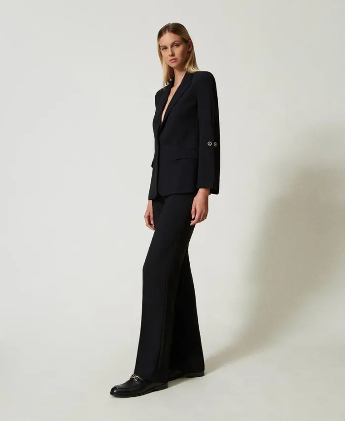 Twinset Straight Leg And Cigarette Trousers Strainght Leg Cady Crpe Trousers Black 8211 Clothing