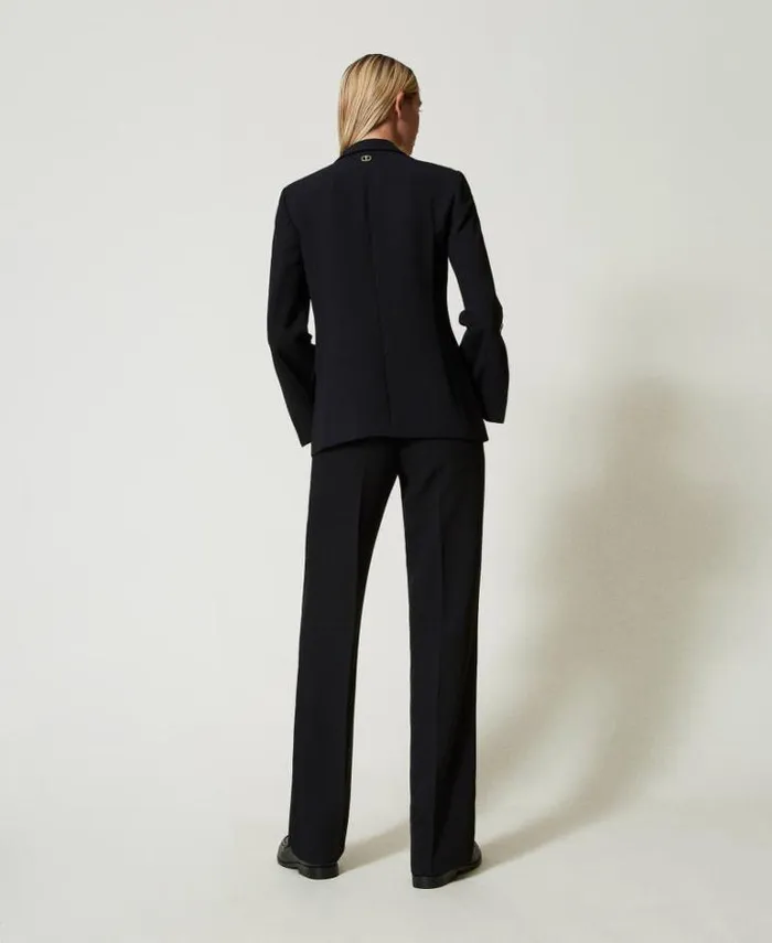 Twinset Straight Leg And Cigarette Trousers Strainght Leg Cady Crpe Trousers Black 8211 Clothing