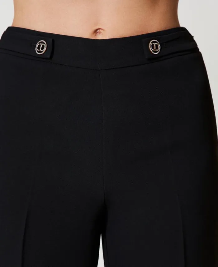 Twinset Straight Leg And Cigarette Trousers Strainght Leg Cady Crpe Trousers Black 8211 Clothing