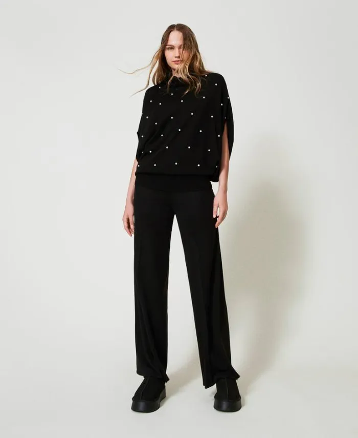 Twinset Suits And Sets Wool Blend Palazzo Trousers Black 8211 Clothing