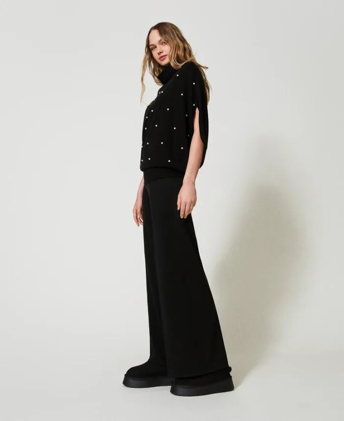 Twinset Suits And Sets Wool Blend Palazzo Trousers Black 8211 Clothing