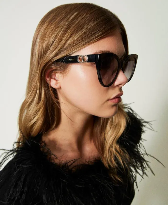 Twinset Sunglasses Cateye Sunglasses With Rhinestones Black Grey 8211 Accessories