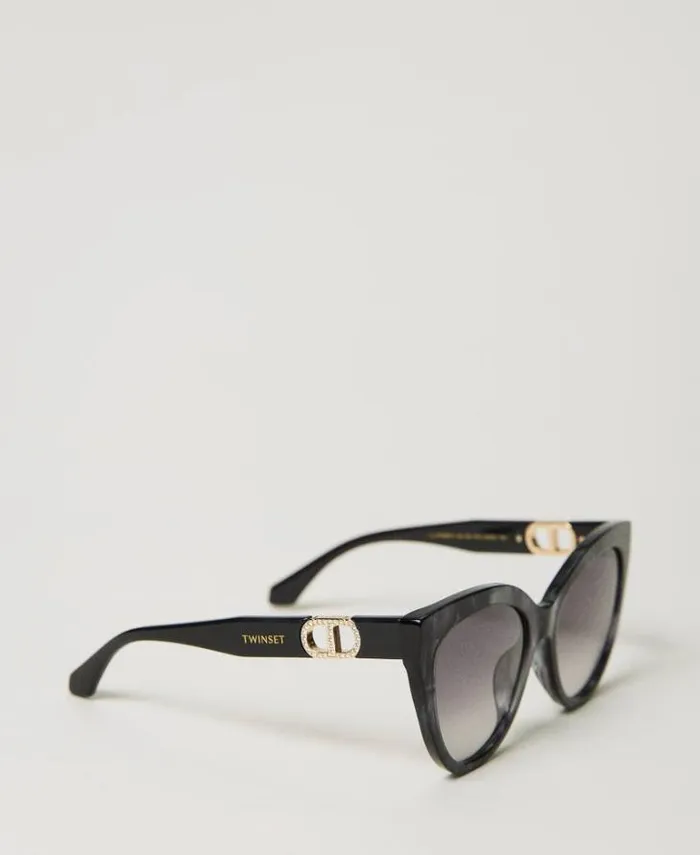 Twinset Sunglasses Cateye Sunglasses With Rhinestones Black Grey 8211 Accessories