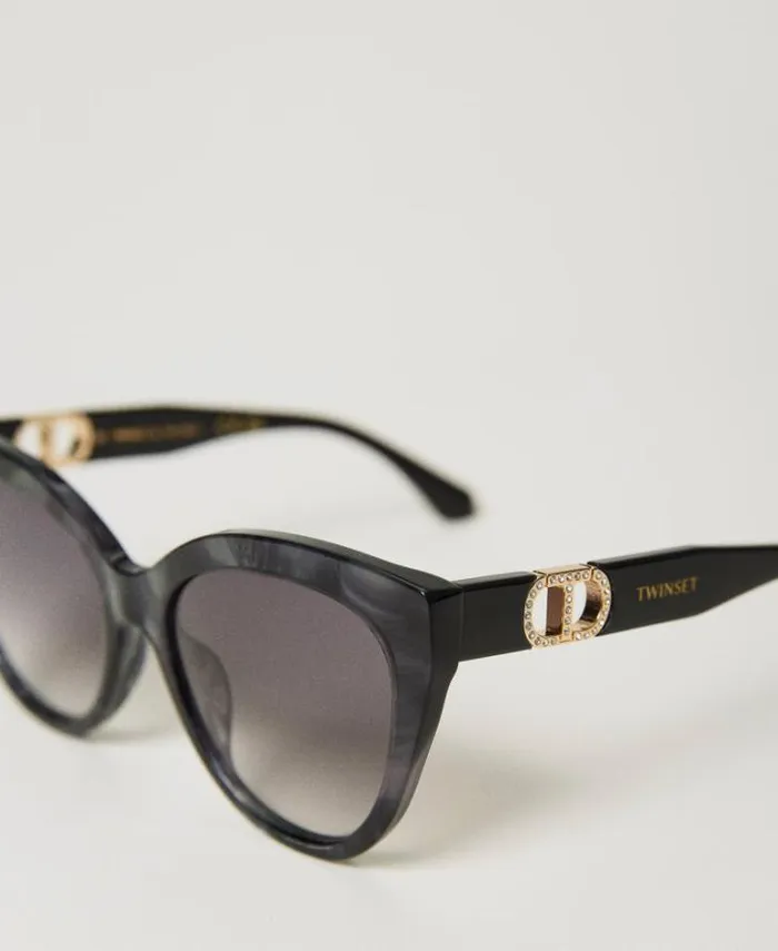 Twinset Sunglasses Cateye Sunglasses With Rhinestones Black Grey 8211 Accessories