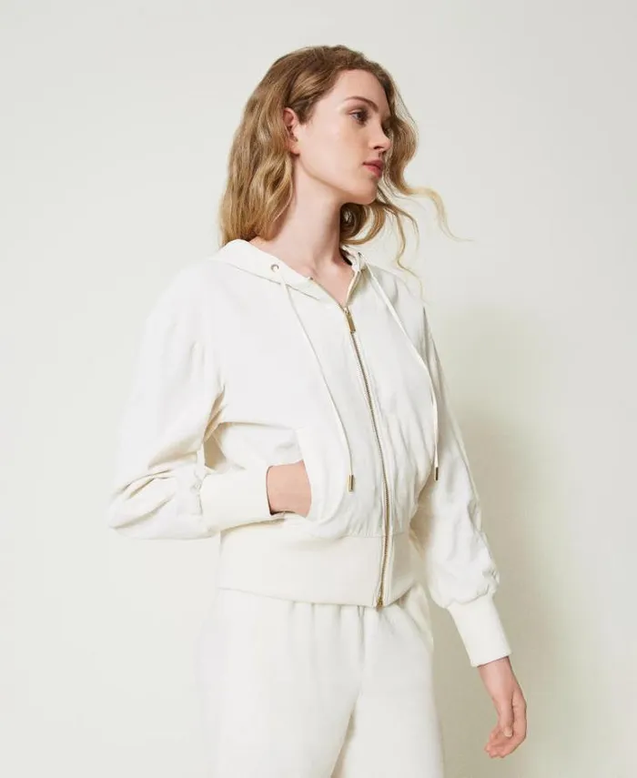 Twinset Sweatshirts Velvet Hoodie Mother Of Pearl 8211 Clothing