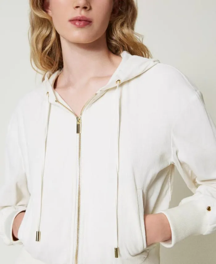 Twinset Sweatshirts Velvet Hoodie Mother Of Pearl 8211 Clothing