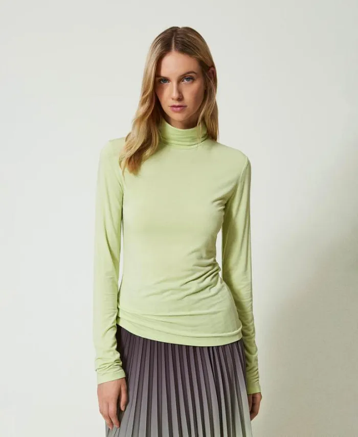 Twinset TShirts And Tops Turtleneck Tshirt With Embroidered Logo Soft Lime Green 8211 Clothing Twinset TShirts And Tops Turtleneck Tshirt With Embroidered Logo Soft Lime Green 8211 Clothing