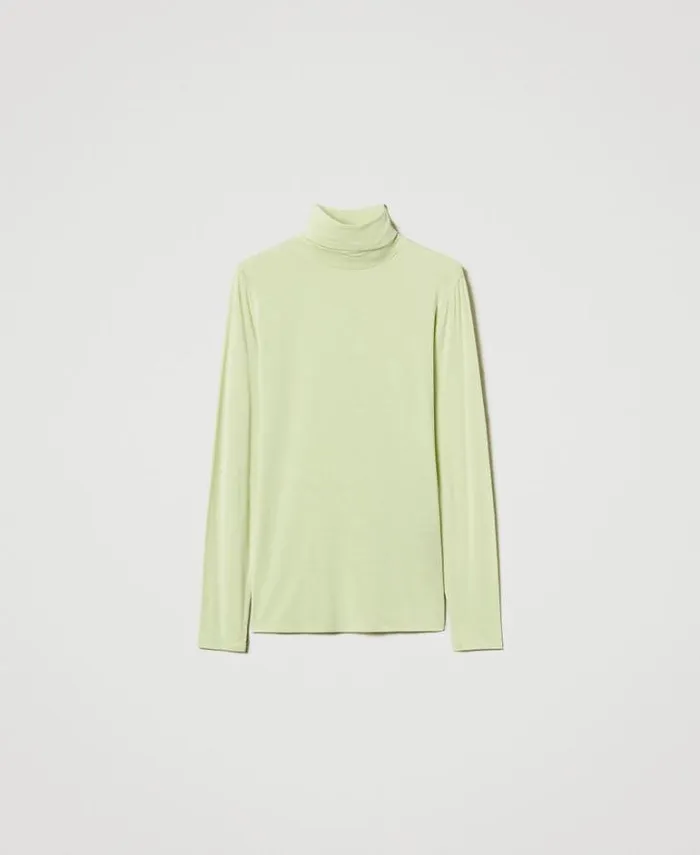 Twinset TShirts And Tops Turtleneck Tshirt With Embroidered Logo Soft Lime Green 8211 Clothing
