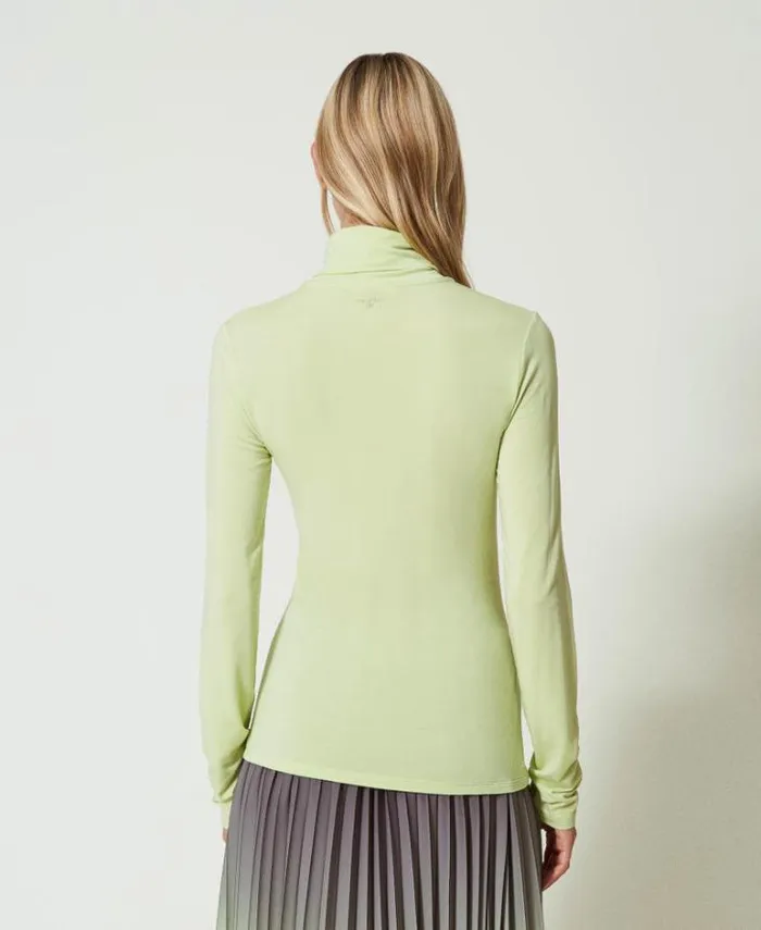 Twinset TShirts And Tops Turtleneck Tshirt With Embroidered Logo Soft Lime Green 8211 Clothing