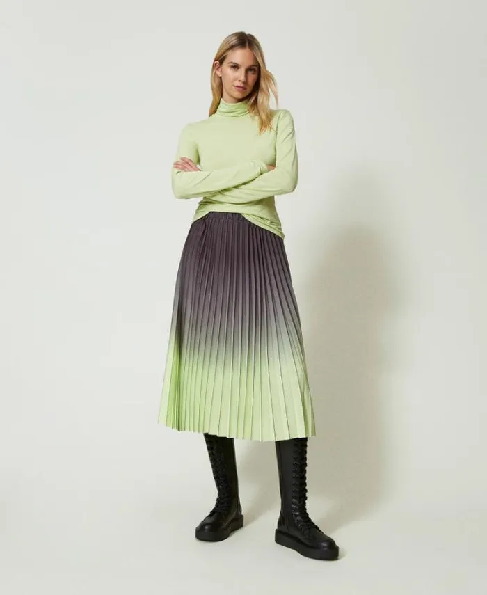 Twinset TShirts And Tops Turtleneck Tshirt With Embroidered Logo Soft Lime Green 8211 Clothing