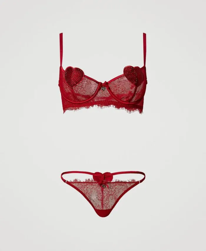 Twinset Underwear And Nightwear Lace Balconette Bra And Gstring Venetian Red 8211 Clothing