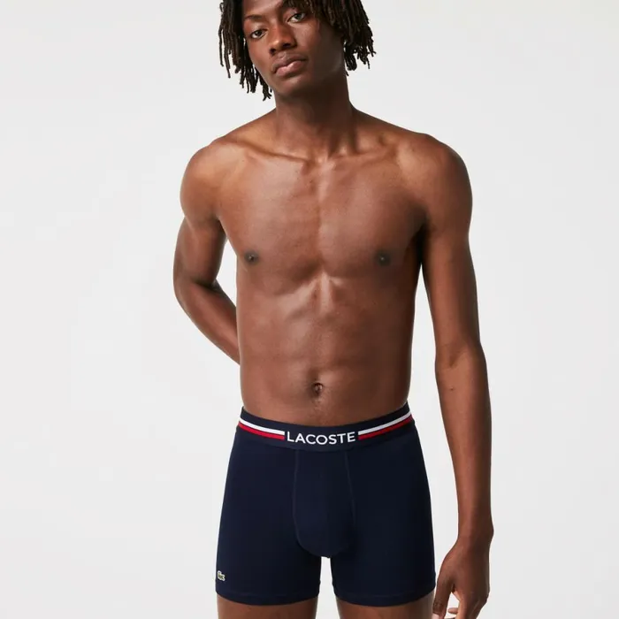 Underwear and Socks Men Lacoste Mens Long Cotton Boxer Brief 3Pack Navy Blue Grey Chine Red W34