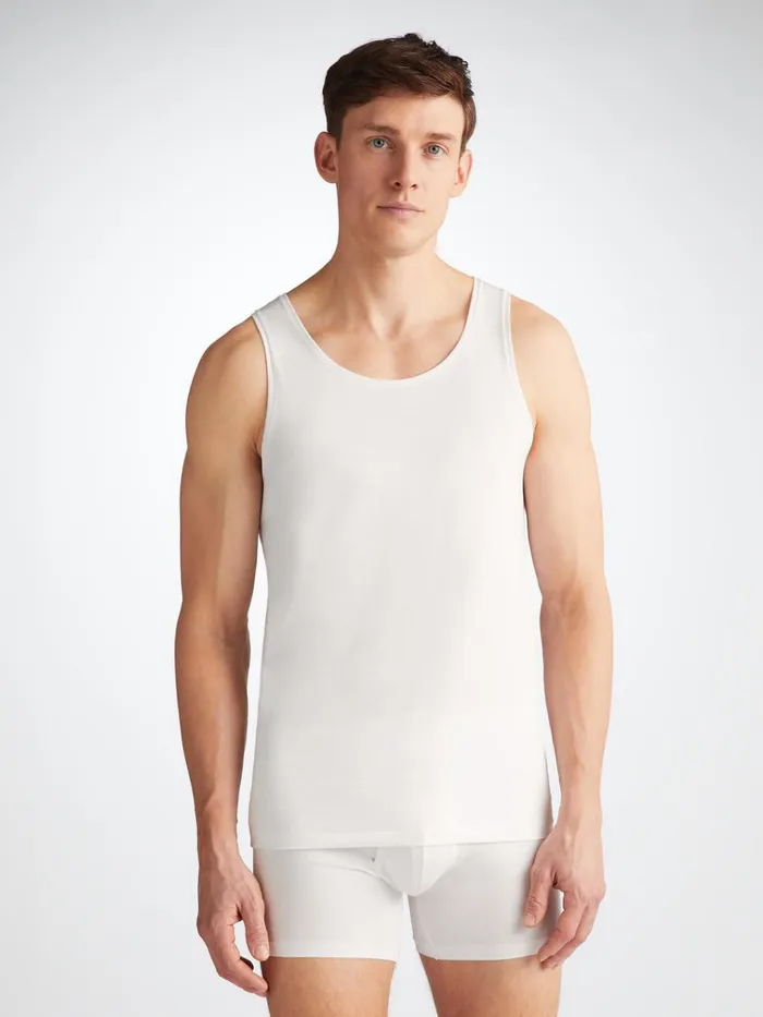 Underwear TShirts Men Derek Rose Underwear Tank Top Jack Pima Cotton Stretch White