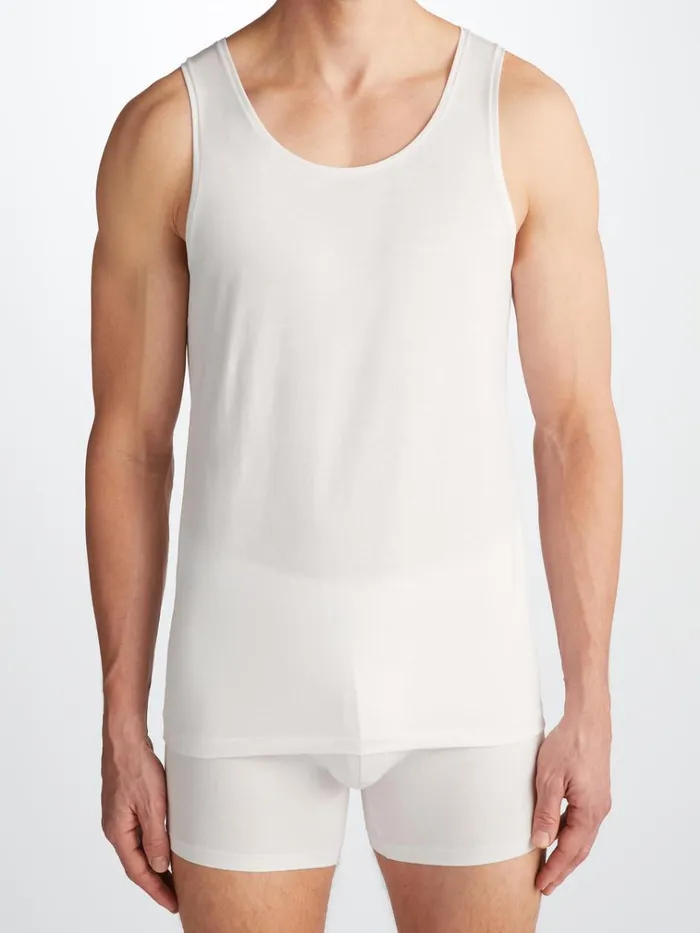 Underwear TShirts Men Derek Rose Underwear Tank Top Jack Pima Cotton Stretch White