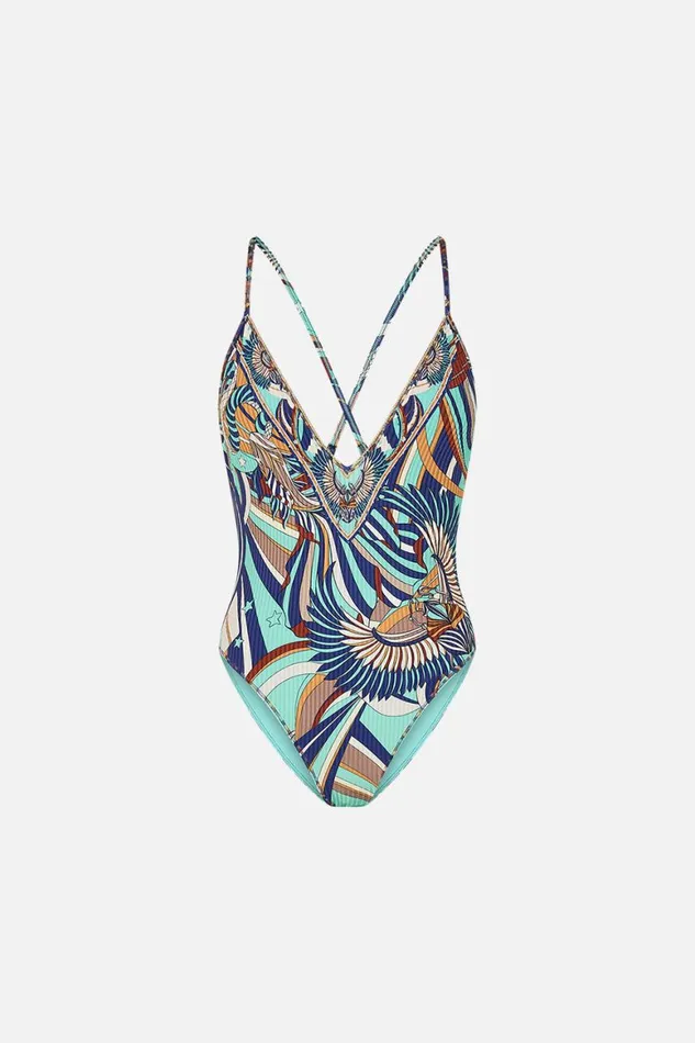 V NECK ONE PIECE WITH MULTICOLOUR STITCHING OASIS ORACLE Oasis Oracle Womens Camilla One Pieces