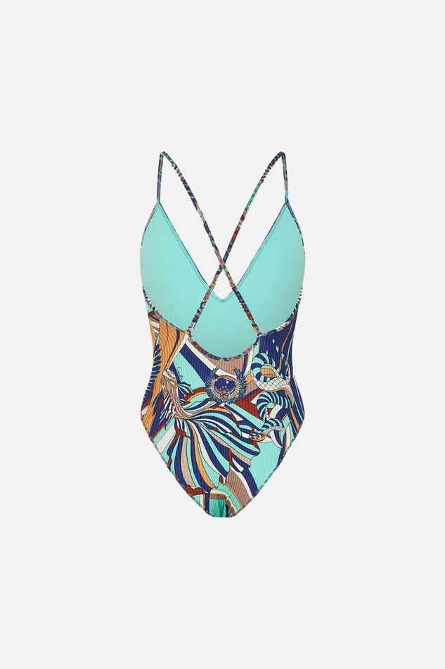 V NECK ONE PIECE WITH MULTICOLOUR STITCHING OASIS ORACLE Oasis Oracle Womens Camilla One Pieces
