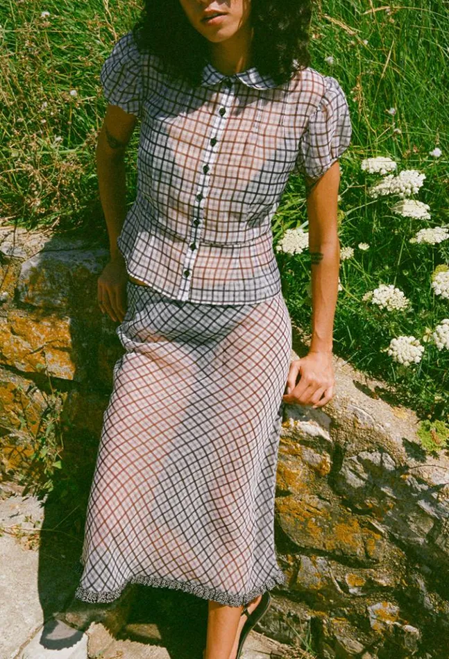 Valeria Sheer Plaid Organza Midi Skirt Women Ciao Lucia Skirts