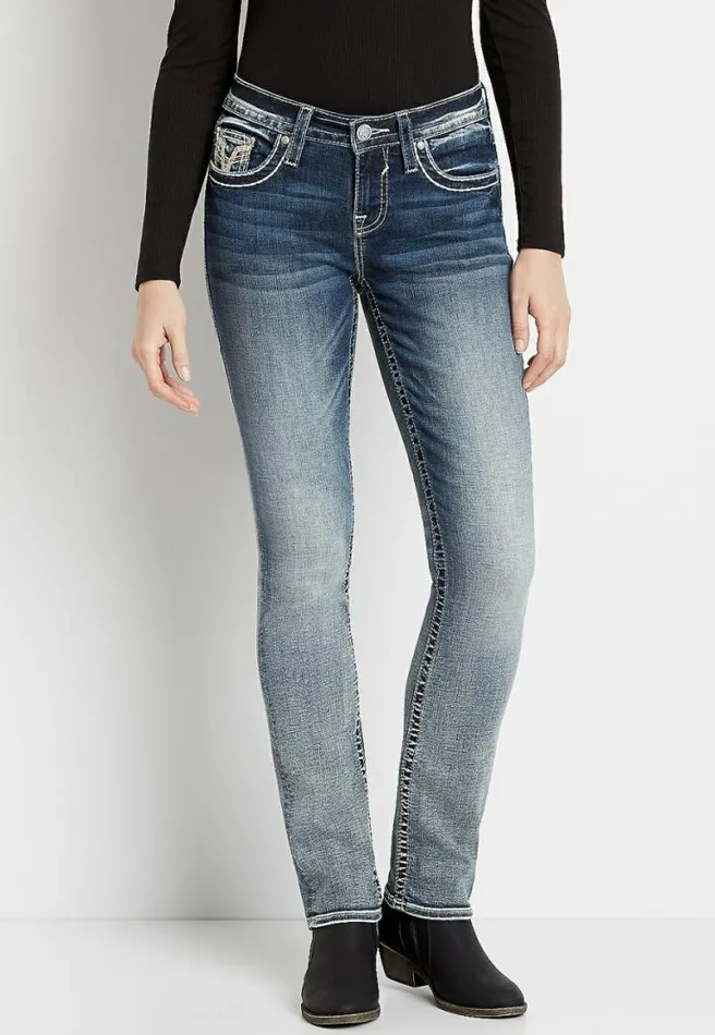 Vigoss Medium Wash Destructed Pocket Straight Leg Jean Women Maurices Jeans