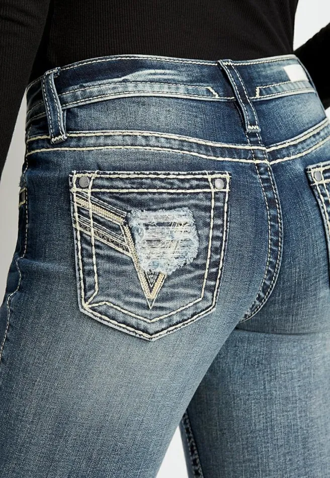 Vigoss Medium Wash Destructed Pocket Straight Leg Jean Women Maurices Jeans