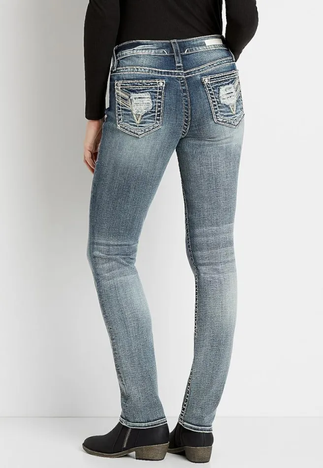 Vigoss Medium Wash Destructed Pocket Straight Leg Jean Women Maurices Jeans