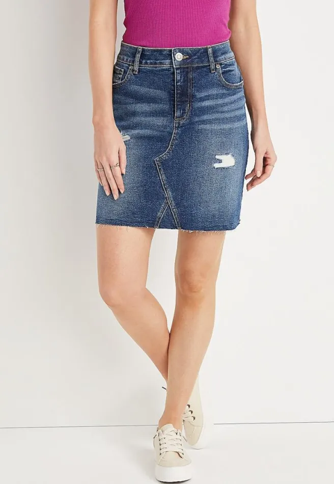Vintage High Rise Ripped Denim Skirt Women Maurices Bottoms