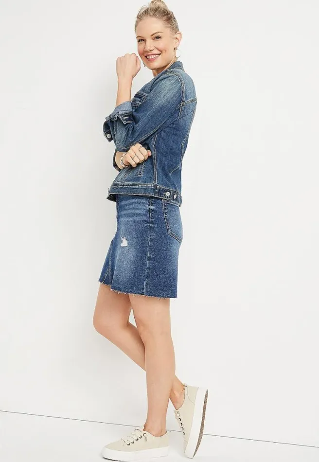 Vintage High Rise Ripped Denim Skirt Women Maurices Bottoms