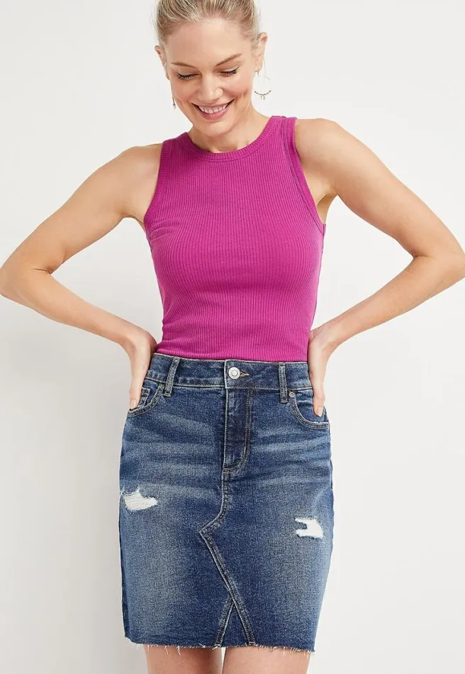 Vintage High Rise Ripped Denim Skirt Women Maurices Bottoms
