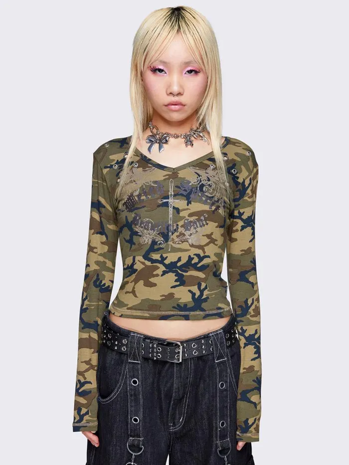 Weirdly Beautiful Camo Long Sleeve Top Women Minga London Tops and TShirts